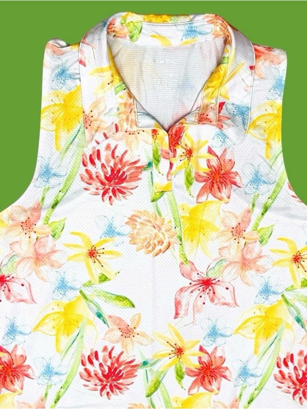 Gottex Dress Golf Tennis Tropical Lily Floral Sleeveless Ruffle Zip/Pockets L - Picture 3 of 11